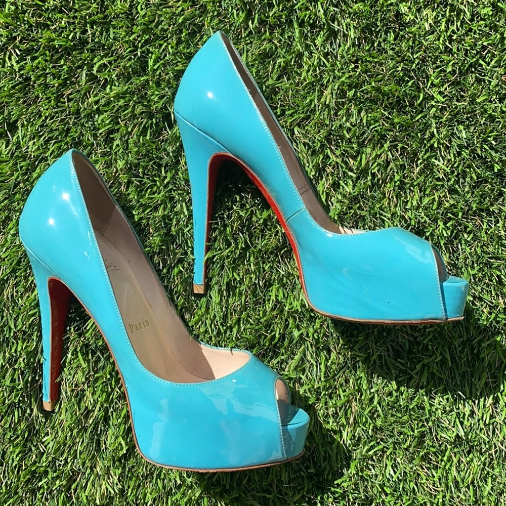 Louboutin Blue Patent Platform Heels Sz 37